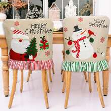 Christmas Chair Cover, Classic Santa Claus Snowman Burlap Dining Chair Slipcovers