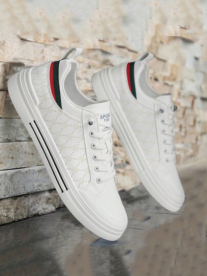 Casual Sports Skater Shoes, Comfortable Synthetic Upper, Non-Slip Round Toe, Suitable For All Seasons, Lace-Up Closure, Perfect For Daily Wear And Outdoor Leisure, Men's Fashion Vacation Shoes