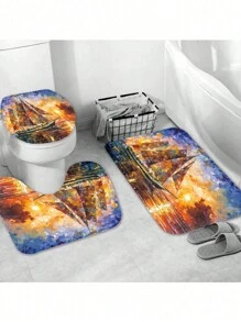 1/4 Pieces Letter Print Shower Curtain Set, Includes Slip-Resistant Bath Mat, Polyester Machine Washable Shower Curtain, Bathroom Decor Curtain, Window Curtain, Size 70.8" X 70.8"