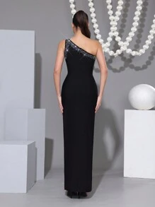 Modphy Váy bodycon hở vai hở vai kim cương lấp lánh gợi cảm, thanh lịch cho khách dự tiệc cưới, tiệc sinh nhật, váy dạ hội trang trọng - màu đen - Xem 7