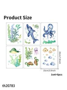 6 Sheets Marine Animals The Sea Wall Decals Ocean Fish Wall Stickers Watercolor Ocean Animal Jellyfish Turtle Whale Starfish Seaweed Wall Decor Ocean Themed DIY Removable Peel And Stick Wallpaper For Nursery Bathroom Home Bathroom Decor Bath Rug Floor Carpet Fall Decor Bathroom Accessories