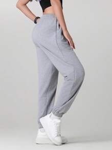 2pcs Solid Color Women's Sporty Pants, Outdoor Cycling, Running, Casual Drawstring Sweatpants, Versatile Simple Knit Trousers, Spring/Summer - Multicolor - View 6