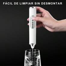 MXCOCO Agitador de Leche 6 en 1 con Base de Soporte, Espumador Eléctrico Recargable con 3 Cabezales de Acero Inoxidable y 3 Velocidades, Batidora de Mano para Espuma de Leche,Capuchino,Huevos,Harina - Blanco - Ver 2