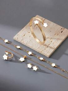 6 件/套韩国时尚五瓣花耳环、项链、手链、戒指首饰套装 - 时尚幸运花、梅花首饰套装，适合日常佩戴、圣诞节、新年、情人节、节日礼物 - 套裝 - 查看 10