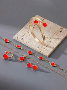 6 件/套韩国时尚五瓣花耳环、项链、手链、戒指首饰套装 - 时尚幸运花、梅花首饰套装，适合日常佩戴、圣诞节、新年、情人节、节日礼物 - 套裝 - 查看 11