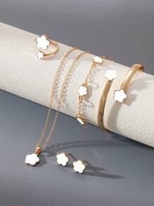 6 件/套韩国时尚五瓣花耳环、项链、手链、戒指首饰套装 - 时尚幸运花、梅花首饰套装，适合日常佩戴、圣诞节、新年、情人节、节日礼物 - 套裝 - 查看 6