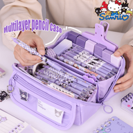 Sanrio Sanrio Hello Kitty & Kuromi & Cinnamoroll Kawaii 9-Layer Large Capacity Pencil Case,School Supplies,180 Angle Tiling Large Capacity DIY Waterproof Multi-Layer Internal Multi-Pocket Pencil Case,Stationery Box, New Large Capacity Upgrade Window Prism Flap Student Stationery Waterproof Storage Box, Can Be Used To Store Pen Class Ruler
