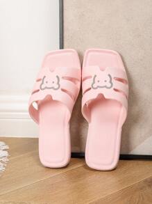 Women Summer Flat Slides, Fashion Outdoor/Indoor/Bathroom Waterproof EVA One-Piece Lightweight Non-Slip Cartoon Cute Pink Slippers