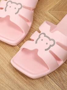 Women Summer Flat Slides, Fashion Outdoor/Indoor/Bathroom Waterproof EVA One-Piece Lightweight Non-Slip Cartoon Cute Pink Slippers