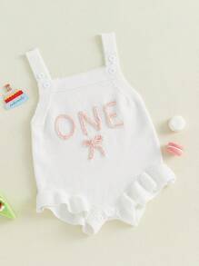 First Birthday Outfit Girl Sleeveless Bow One Embroidered Crochet Knit Romper Baby Girl 1st Birthday Clothes Summer One Piece - 白色 - 查看 2