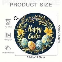 1 PIEZA Logotipo redondo de acrílico con Feliz Pascua y huevo de Pascua, decoración plana 2D, decoración de Pascua, decoración de pared, decoración del hogar, decoración de café, regalos creativos, patrones de Feliz Pascua, decoraciones festivas