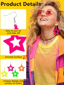 1Pair Acrylic Pentagram Earrings Neon Acrylic Pendant Star Pendant Drop Dangle Earrings 80s Jewelry Colorful Neon Star Tassel Earrings For Women, Simple & Fresh Hollow Out Star Design Stud Earrings Perfect For Parties, Casual Wear And Daily Outfits - Single Five-pointed Star Earrings - View 8