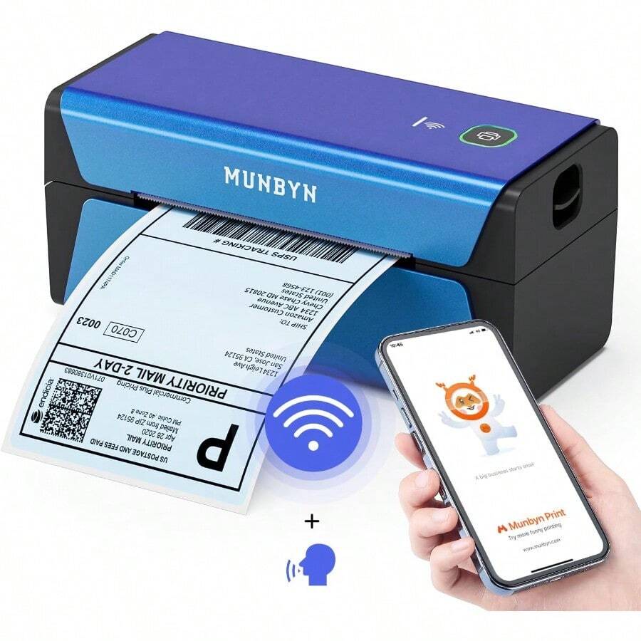 MUNBYN Wi-Fi Shipping Label Printer Thermal Label Printer 4x6 Wireless Technology For Computers And Mobile Devices Compatible With Etsy  Royal Mail EVRi DPD P44 Blue - Blue1 - View 1