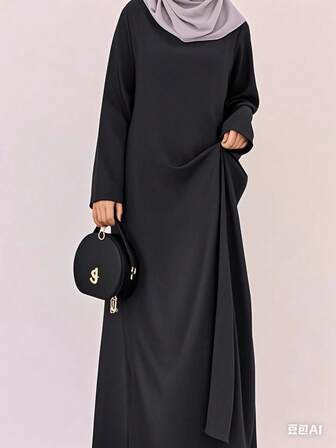 Women's Casual Solid Color Arab Style Maxi Dress,Modest