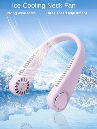 A New Portable Leafless Hanging Neck Fan, Third Generation Slouchy USB Rechargeable Small Fan, Vortex Air Outlet, Three-Speed Adjustment
