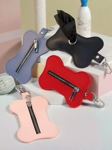 1 件皮革狗屎袋分配器，带骨头形宠物垃圾袋支架 - 彩色 - 查看 1