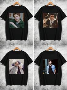 Áo thun nam in ảnh Giáng sinh theo yêu cầu, tải ảnh của bạn/ảnh nhóm/người yêu/bạn thân/thú cưng/phong cảnh, in ảnh cá nhân hóa, áo thun đen nam, sinh nhật/Giáng sinh/Ngày Valentine, Giáng sinh tùy chỉnh, quà tặng ngày lễ, quà kỷ niệm, đồng phục xây dựng đội nhóm công ty, lễ hội âm nhạc, quà tặng cho phái nam, áo thun nam cổ tròn tay ngắn, tiệc tùng - màu đen - Xem 2