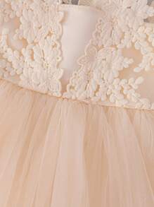 Baby Girls Champagne Color Tulle Dress, Birthday Wedding Party Formal Dress - Champagne - View 4