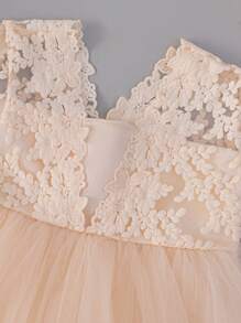 Baby Girls Champagne Color Tulle Dress, Birthday Wedding Party Formal Dress - Champagne - View 5