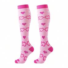 6 Pairs Women Heart Pattern Compression Socks, Long Leg Socks, Calf High Nurse Socks, Gift For Mother's Day, Valentine's Day, Y2k, Cozy - Multicolor - View 11