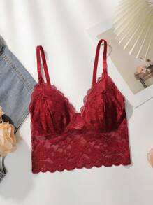 VIOMISHA Women's Bralette Top Transparent Lace Top, Short Camisole Vest,Lace Bralette,Deep V-Neck Bra, Women's Bra. - 酒紅色 - 查看 6