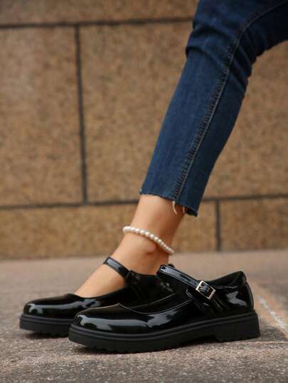 Spring & Autumn Thick Sole Slip-On Loafers, Comfortable Chunky Heel Casual Shoes For Teenagers, College Style, Versatile, Suitable For Students