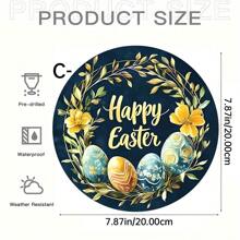 1 PIEZA Logotipo redondo de acrílico con Feliz Pascua y huevo de Pascua, decoración plana 2D, decoración de Pascua, decoración de pared, decoración del hogar, decoración de café, regalos creativos, patrones de Feliz Pascua, decoraciones festivas