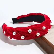 New Year Wide Brim High Crown Faux Pearl Hair Clip Velvet Headband Headpiece, Elegant, Hair Band, Hair Hoop