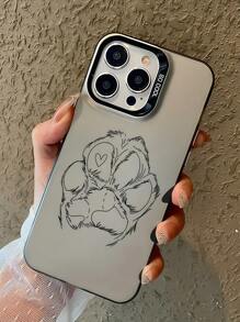 1 pieza Funda de teléfono anti-caída de cobertura total de TPU con patrón personalizado de huella de pata de perro de línea negra compatible con Apple 16, 15, 14, 13, 12, 11 Pro Max, Series