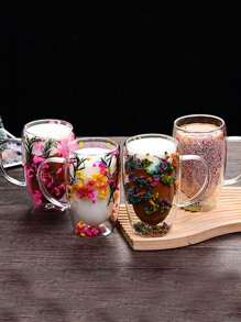 1 个 450 毫升大容量干花双层玻璃咖啡杯 - 透明空心玻璃容器，用于茶、饮料 - 独特的花卉设计，优雅的双层玻璃杯，适用于咖啡馆、家庭、餐厅、派对、舞会、办公室、父亲节礼物、母亲节礼物、送给朋友、男朋友、女朋友、家人、老师、同事的礼物 - 彩色 - 查看 4