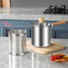 Hoogwaardige frituurpan met mandfilter, roestvrij staal 304 voor contact met levensmiddelen, grote capaciteit verhoogd, potset met filter, kookpan met filter, snel aftappen, compatibel met verschillende fornuizen, keukengebruik, geschikt voor friet, gebakken kip, noedels en dumplings