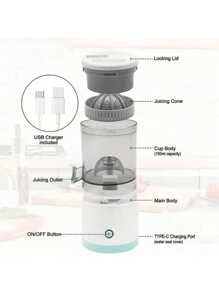 Presse-agrumes électrique, presse orange portable, pour orange, citron et pamplemousse, fonctionnement à un bouton, facile à utiliser et à nettoyer pour la maison, le dortoir, les voyages et l'extérieur