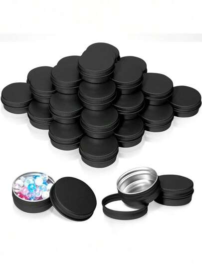 1/6pcs (0.17-3.38) Oz Aluminum Tin Cans, Black Aluminum Screw Cap Round Tin Container Bottles, Suitable For Lipstick, Eyeshadow, Cream, Spice, Salt, Powder Or Candy
