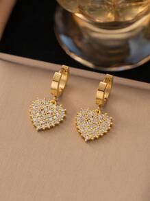 3 pièces/set Collier et boucles d'oreilles en acier inoxydable en forme de cœur, style mode hip-hop français minimaliste polyvalent, convient pour le port quotidien, la rue, la Saint-Valentin, les fêtes, les vacances - Amour - Voir 3