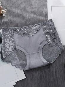 4pcs Set Elegant Lace Women Underwear, Breathable Comfortable Mid-Waist Panties With Lace Details