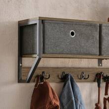 SoBuy FHK26-N, Wall Coat Rack Wall Shelf Wall Storage Cabinet Unit With 3 Baskets 7 Hooks - Brown - View 8