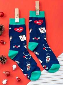 1 par de calcetines médicos de enfermera de dibujos animados caprichosos, con patrón divertido y novedoso, perfectos para enfermeras, médicos, trabajadores del hospital, estudiantes y regalos de graduación - calcetines especializados únicos, otoño