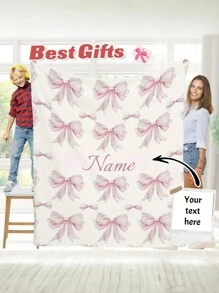 1pc Creative Custom Name Personalized Bow Print Flannel Blanket - Perfect Holiday Gift Birthday Gift For Family And Friends - Comfortable All Seasons Multifunctional Blanket Suitable For Sofa, Bed, Office, Camping, Travel,Suitable For Mother's Day Gifts - Multicolor - View 10