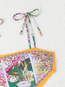 New European & American 2024 Sexy Patterned Bikini Two-Piece Set, In-Stock Direct Supply, For Summer Beach Vacation - Spaghetti Strap Lotus - View 7