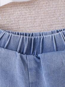 2pcs Baby Girl Floral Lace Hollow-Out Short Sleeve Blouse & Denim Shorts Set, Spring/Summer - White - View 7