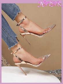 Giày cao gót nữ thời trang cao cấp có khóa và nơ, mẫu mới năm 2024, gót cao 10cm, chống trơn trượt, kiểu dáng thanh lịch, gợi cảm, thích hợp cho tiệc tùng, giày cao gót nhọn. - Hoa hồng vàng - Xem 4