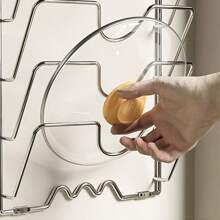 1pc Heavy-Duty Stainless Steel Pot Lid & Pan Organizer - Space-Saving Vertical Kitchen Rack, Wall-Mounted Cabinet Shelf For Home Or Restaurant - Easy Installation, Modern Design, Spacesaving Storage, Minimalist Rack, Highquality Storage, Storage Solution, Small Space Living - 黑色 - 查看 8