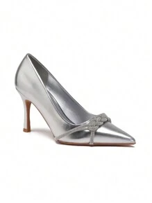 Heeled Pumps, Rhinestone Buckle, For Women Stylish Sandals Summer Sandals For Women - Silver - View 1