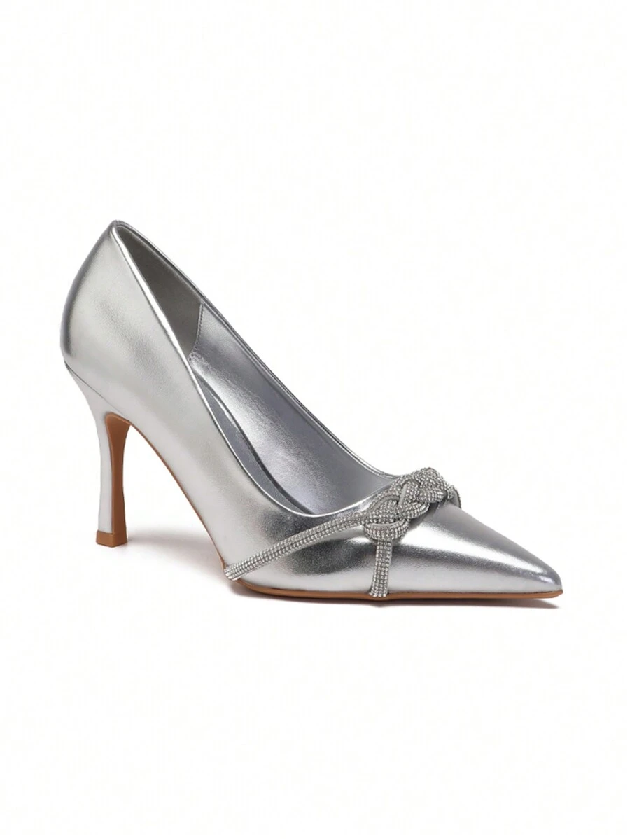 Heeled Pumps, Rhinestone Buckle, For Women Stylish Sandals Summer Sandals For Women - Silver - View 1