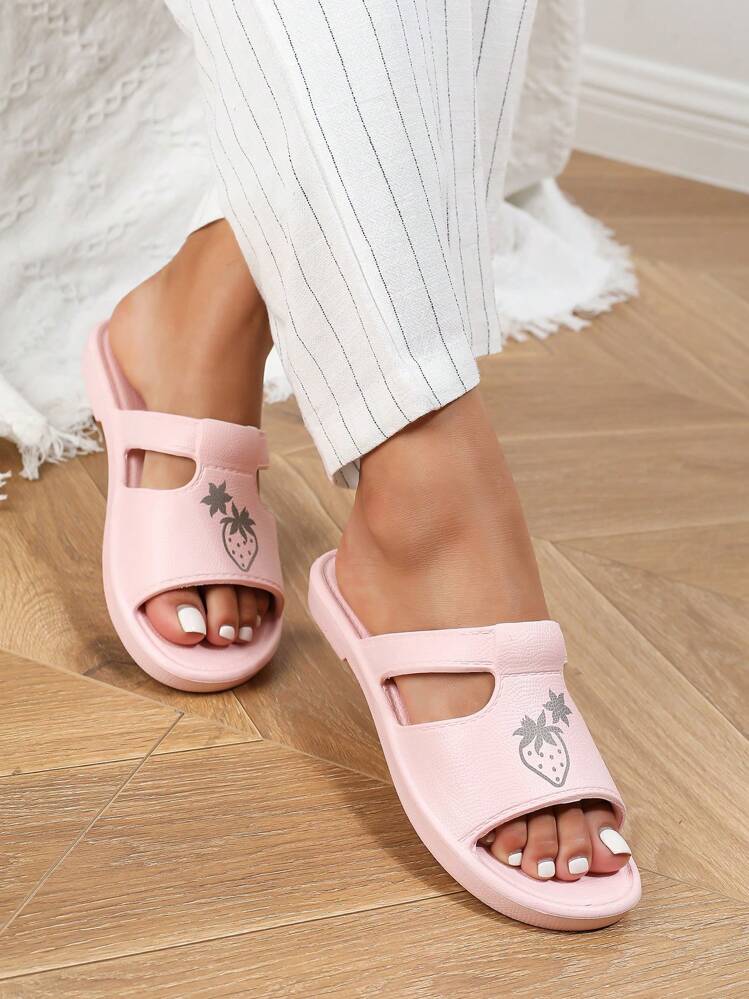 Women's Summer Flat Slide Sandals, Fashion Outdoor/Indoor Bathroom Bath EVA One-Piece Lightweight Cartoon Cute Pink Slippers,Beach Outfits - Pink - View 1