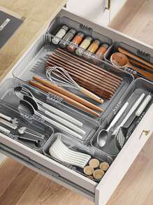 1pc Multi-Function Expandable Drawer Storage Box, Makeup Organizer With Internal Dividers For Cabinet, Kitchen, Office