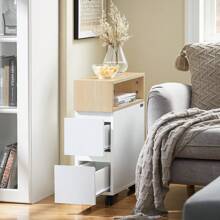 SoBuy Nightstand, Bathroom Trolley, Niche Shelf, Box Spring Bed, Telephone Table, Bedside Table, Niche Trolley, Rolling Trolley, Side Table, Narrow, White/Natural, Approx. 20x61x50cm (WxHxD), FBT155-WN - White - View 3