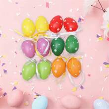 Easter Eggs Decorations Set Of 12 Colorful Striped Flower Dot Pattern Easter Hanging Ornaments For Home Holiday