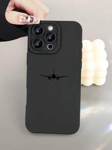 Funda de teléfono a prueba de golpes con borde perforado de precisión y estampado de avión negro, compatible con iPhone P14 ProMax, P13, P11, P12, XR, 7/8, Galaxy S22, S21, S20 FE, A51, A52, A53, A71, A72, A73, Redmi 9, 9A, 10A, 10C, Note 9, Note 10, Note 11, Note 12, 12, 12C, resistente al agua y a los arañazos