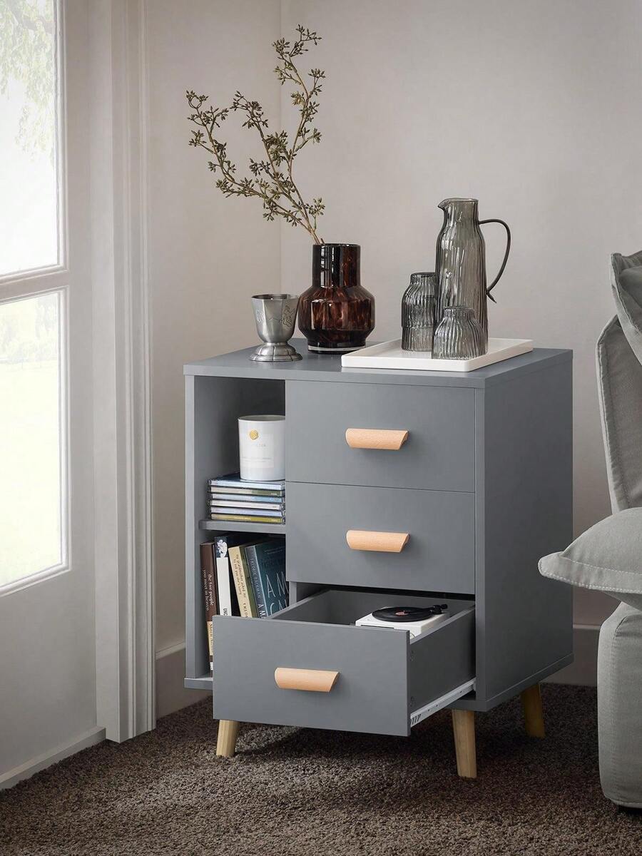 SoBuy FBT95 Nightstand With 3 Drawers And 2 Open Compartments, Sofa Table, Side Table, Telephone Table, Bedside Table, Night Chest, Dimensions (W X H X D): Approx. 48 X 60 X 40 Cm